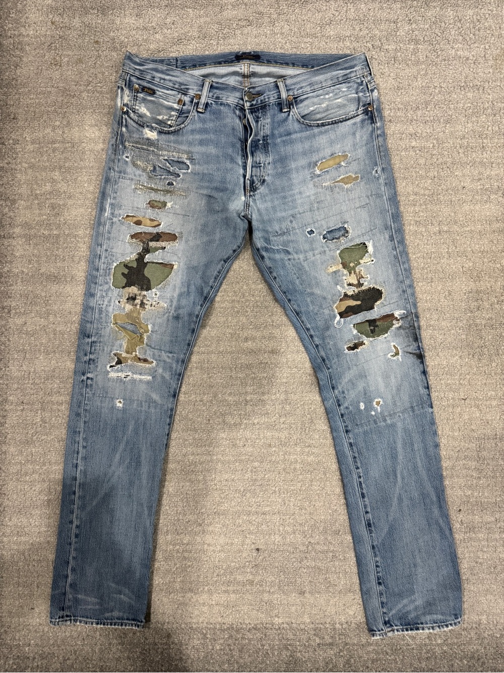Polo by Ralph Lauren Light Blue Slim Straight Jeans with Camouflage Patchwork